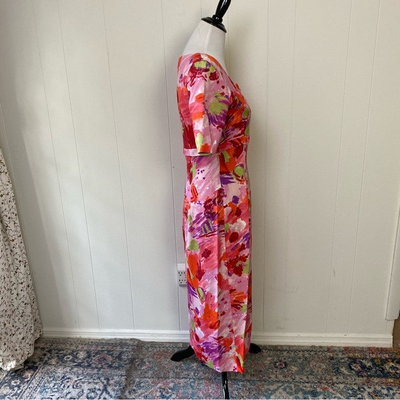 Vintage 60s 70s Pink Floral Empire Waist Maxi Dress Hostess 19.5” PTP, 15.5” W - Picture 6 of 16